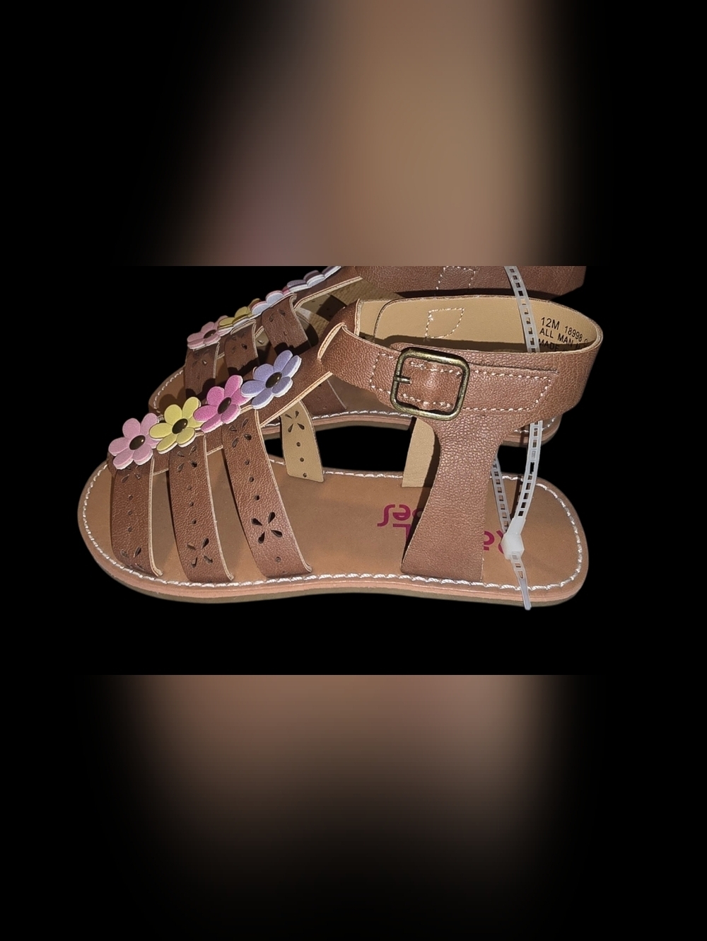New Girl's 2 Pairs Brown Floral-Detail Sandals Size 1 - Picture 3 of 4